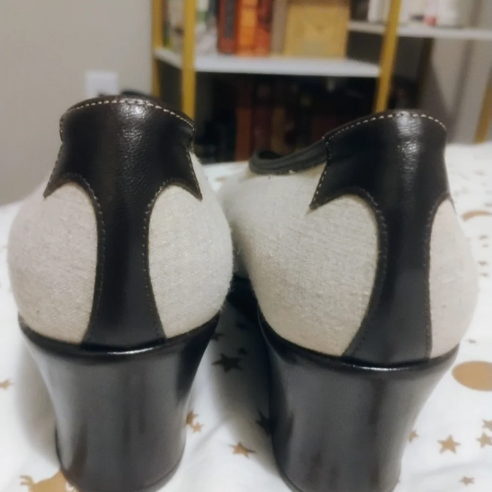Made In Italy Pin Up Vintage Cloth And Leather Wedge
